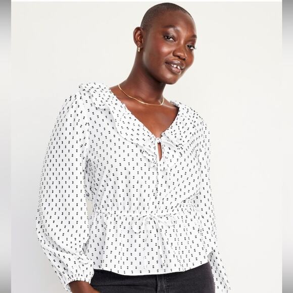 Old Navy ruffled peplum blouse size Small peasant top boho preppy Parisian chic - Picture 5 of 8